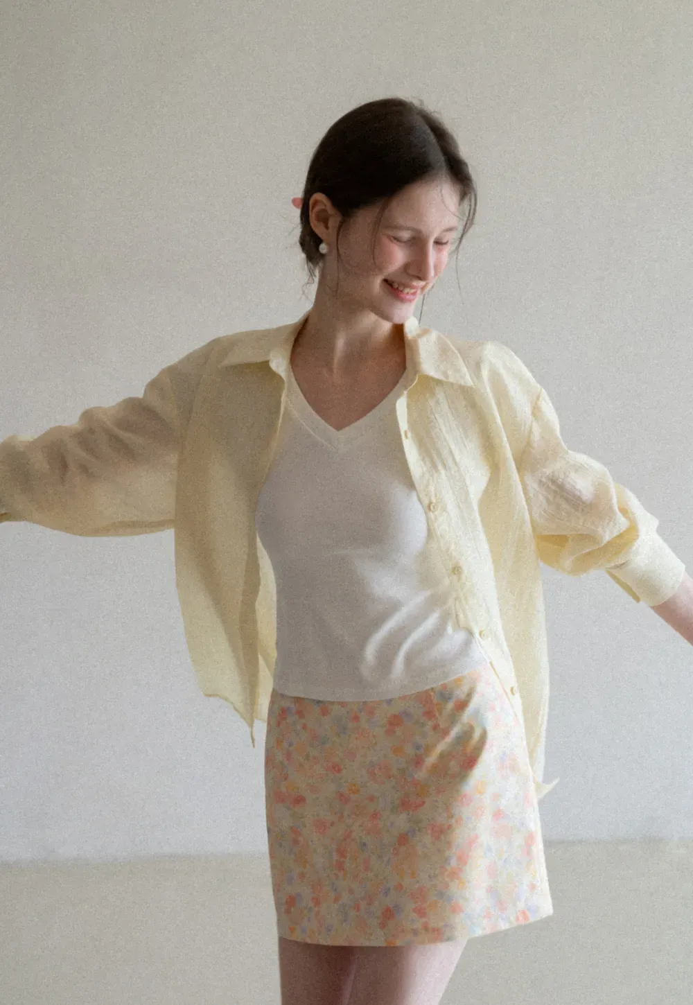 Lightweight Button Up Shirt with V Neck and Long Sleeves