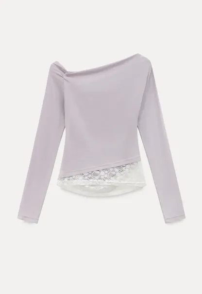 Off shoulder long sleeve top with lace trim