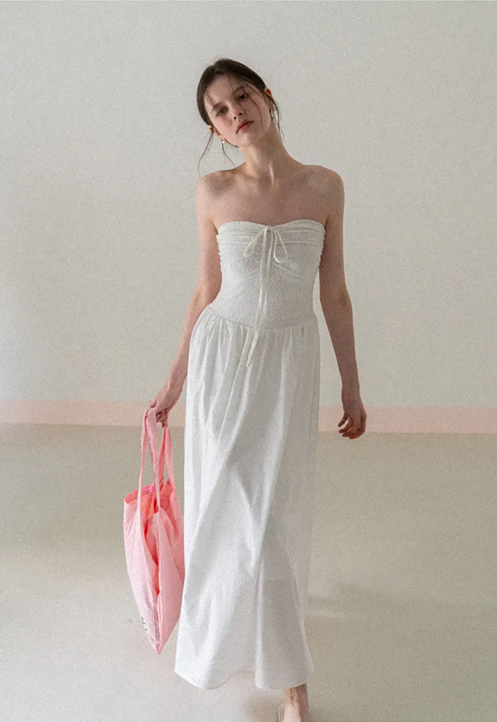 Strapless Maxi Dress with Front Bow Detail