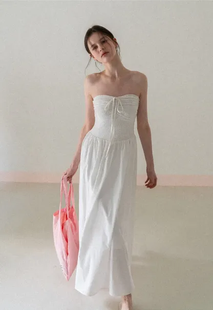 Strapless Maxi Dress with Front Bow Detail