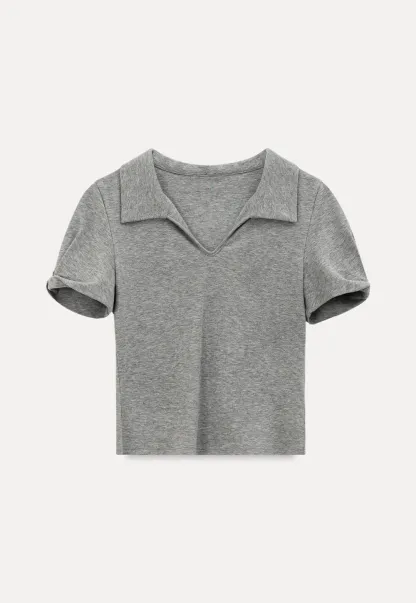 Polo collar short sleeve top with pleated skirt