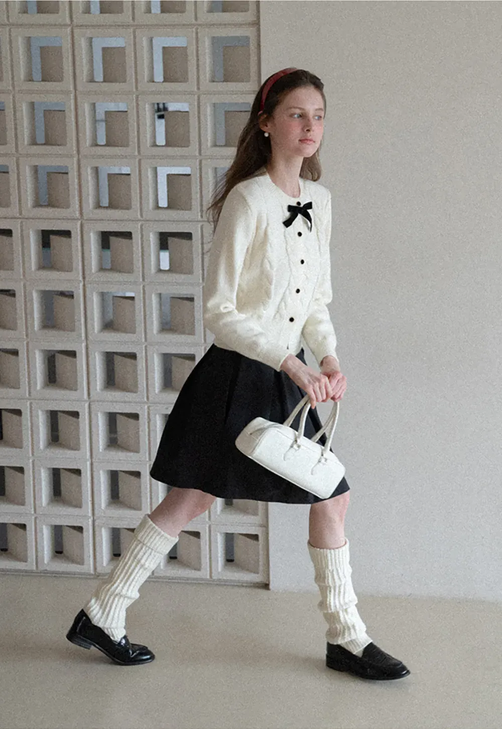 Elegant Cable Knit Cardigan with Bow Detail