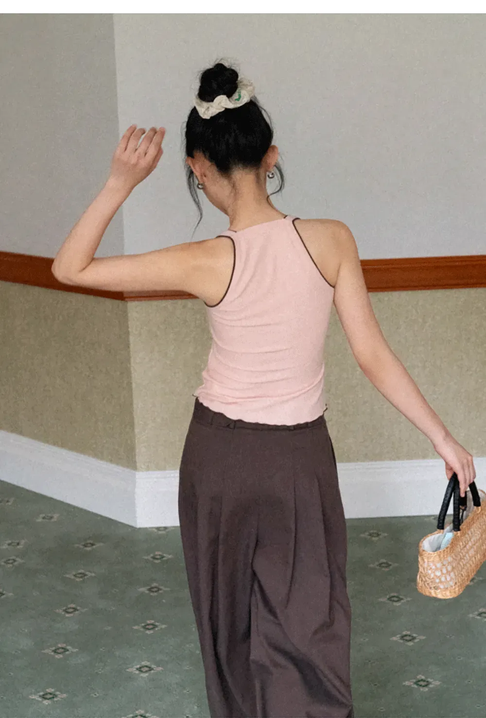 Halter neck tank top with thin straps and bow detail