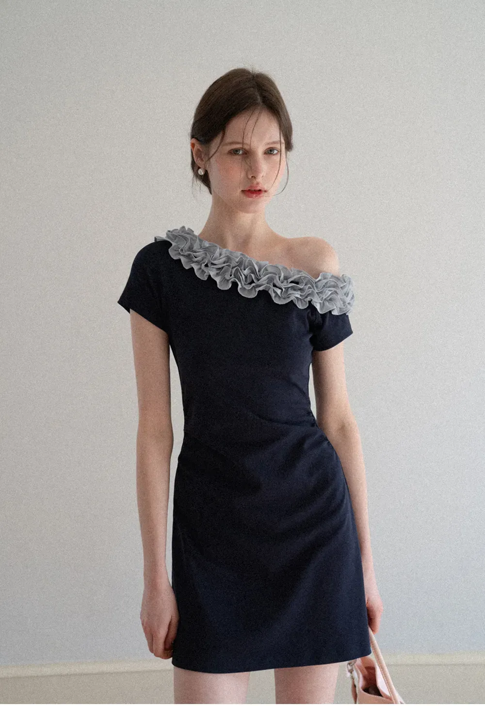 Short Sleeve Dress with Ruffled Off Shoulder Detail