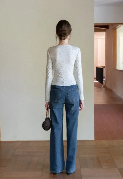 Long sleeve button front top with floral print