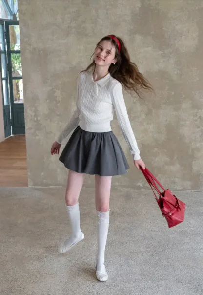 Pleated A-line Mini Skirt with Waistband