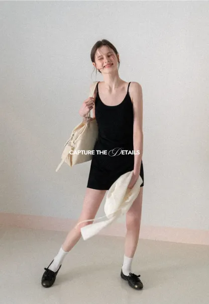 Sleeveless fitted mini dress with thin straps