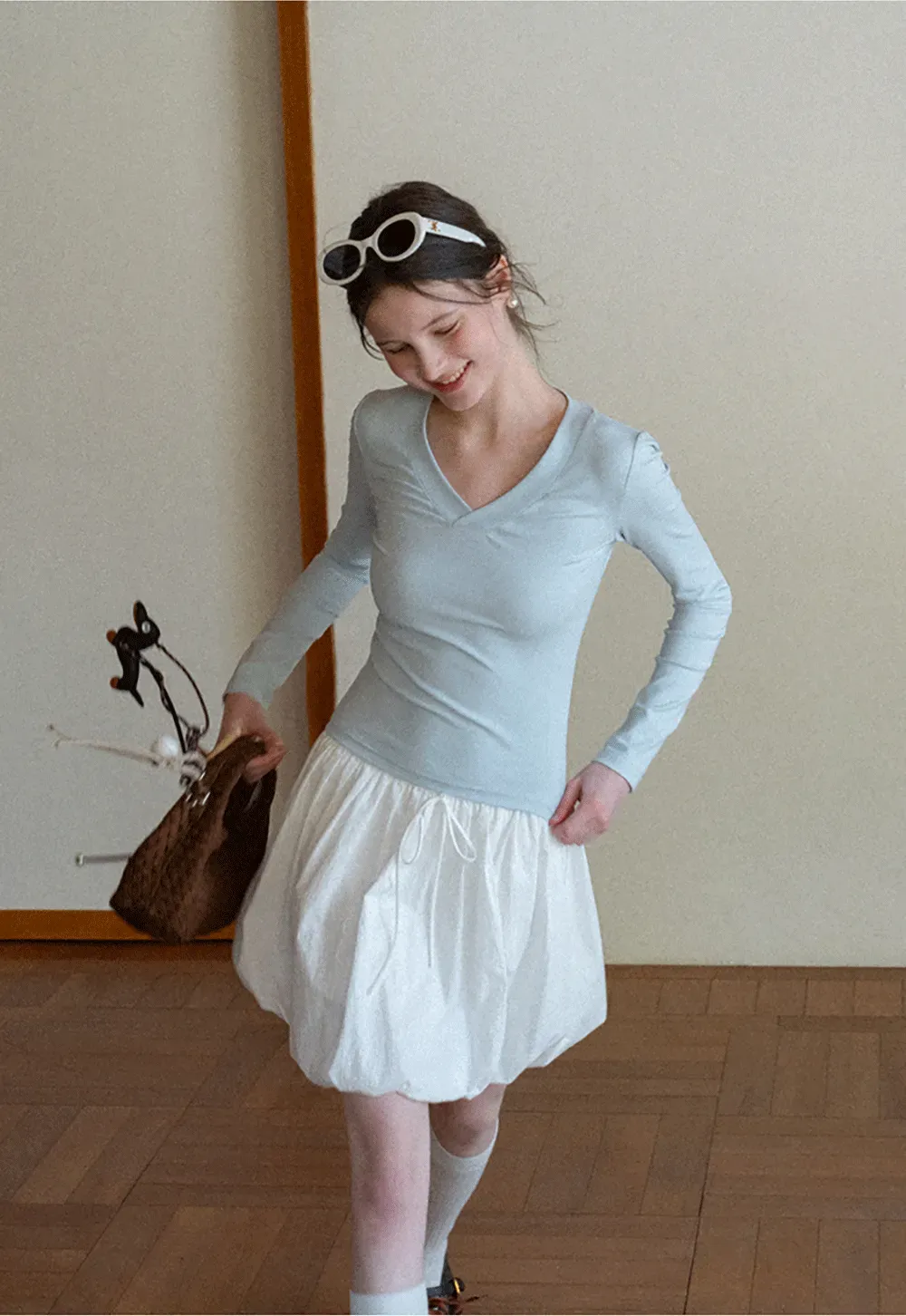 Puffed skirt with drawstring waist