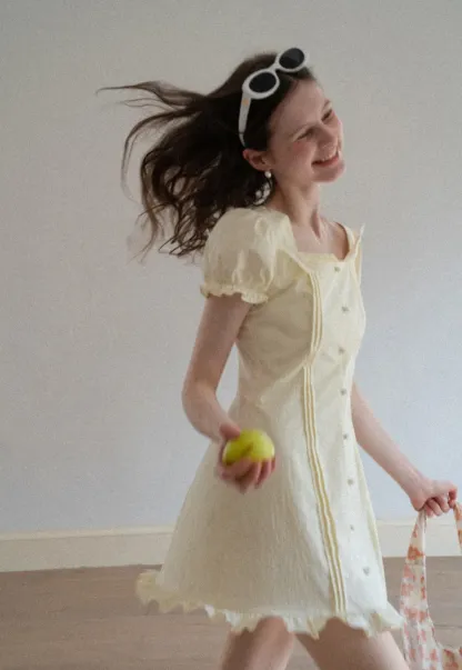 Short Sleeve Button Front Dress with Ruffled Hem