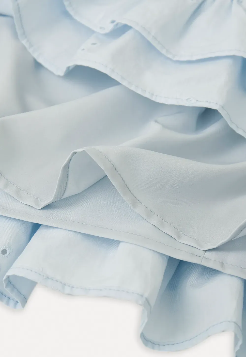 Eyelet dress with puff sleeves and ruffled hem