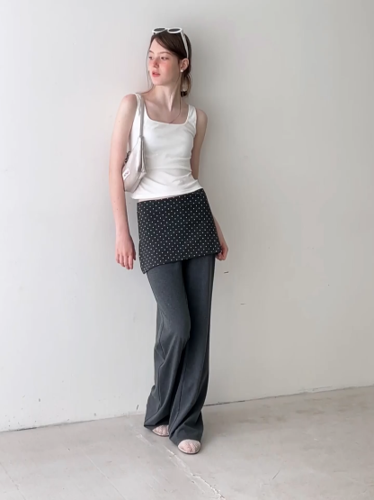 Polka Dot Overlay High Waist Wide Leg Casual Pants