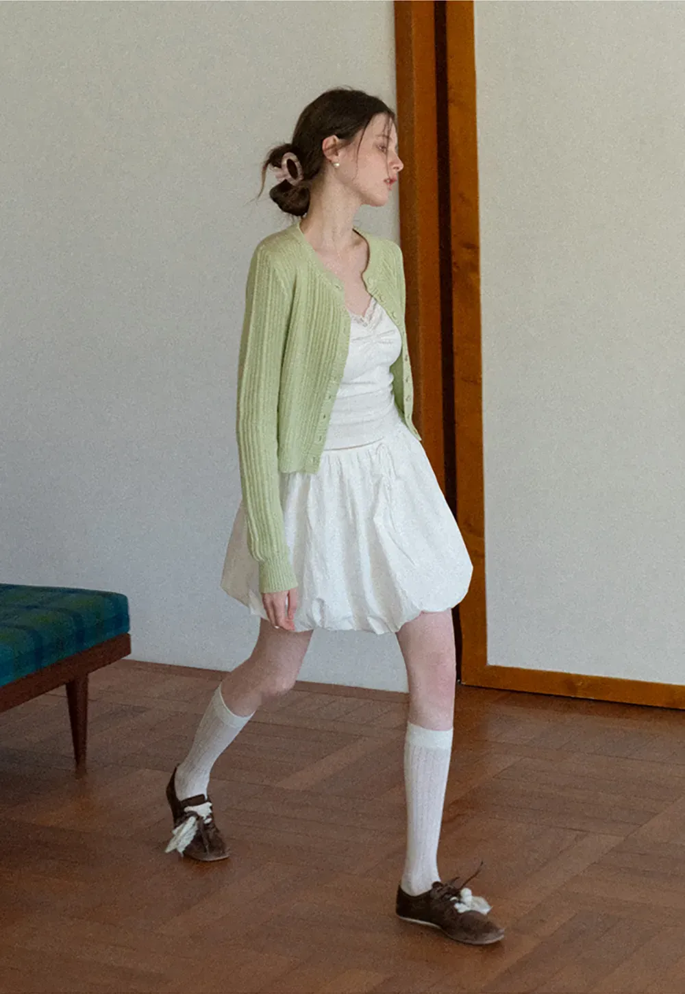 Ribbed Knit Cardigan with Button Closure