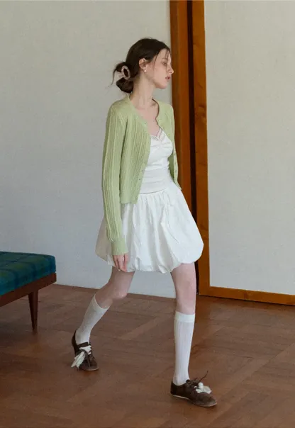 Ribbed Knit Cardigan with Button Closure