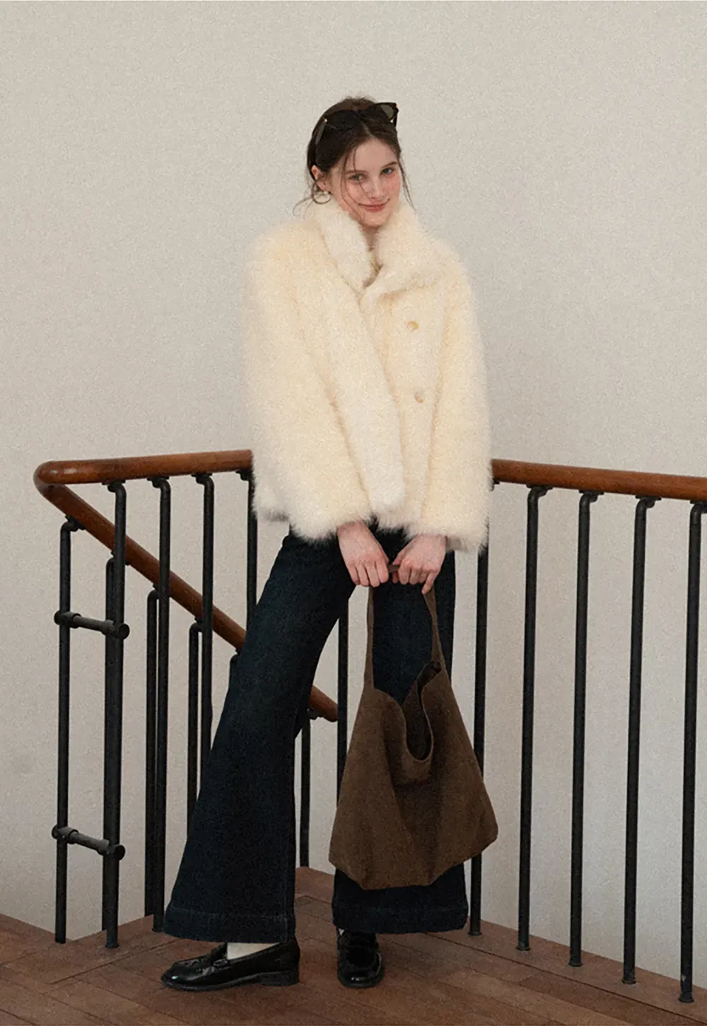 Cable Knit Crop Sweater with Collar