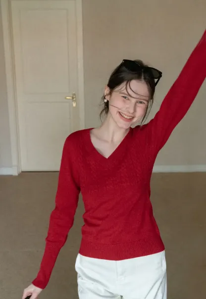 V Neck Long Sleeve Knit Sweater