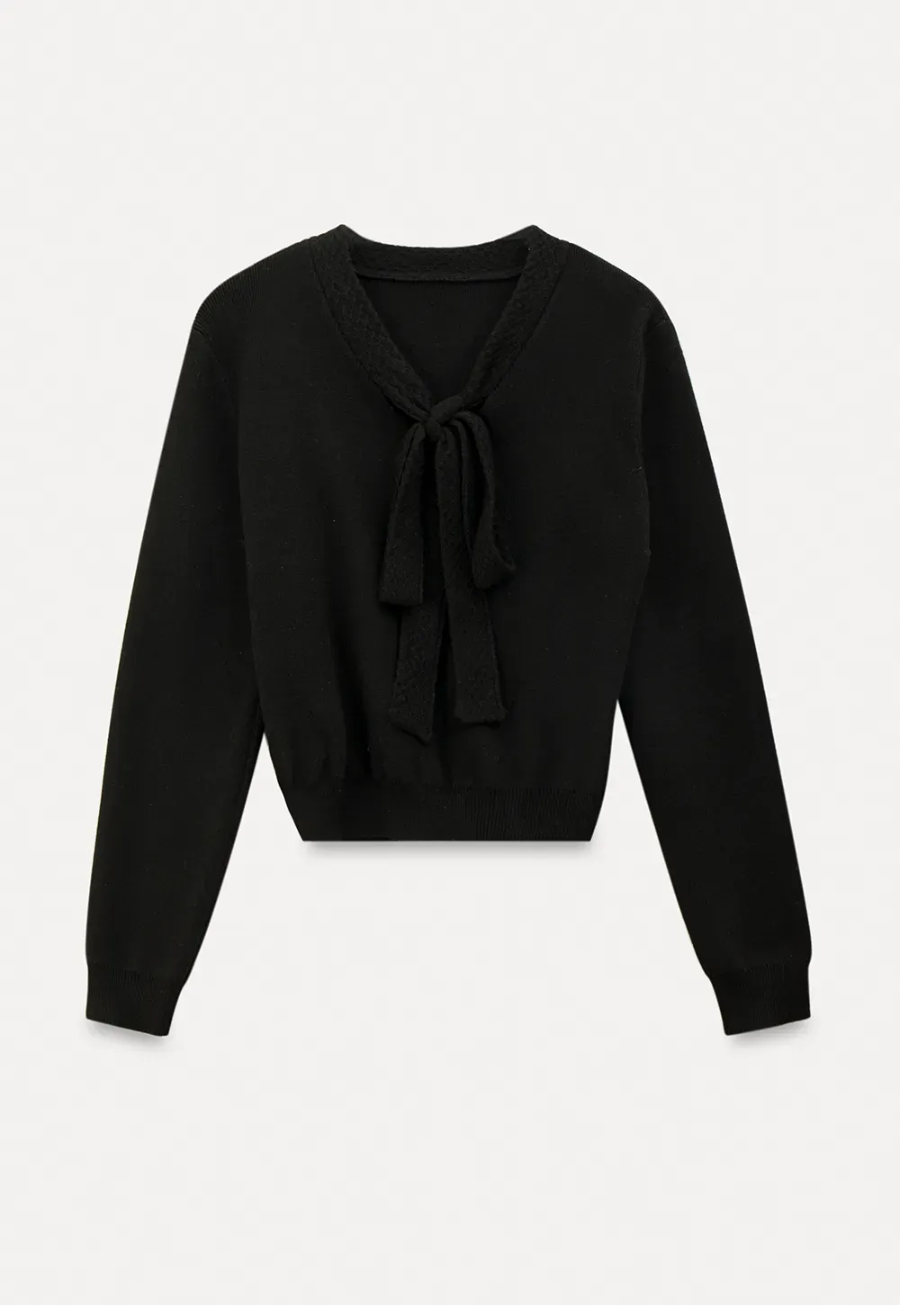 Elegant Black Top with Bow Detail Wide Leg Jeans Set