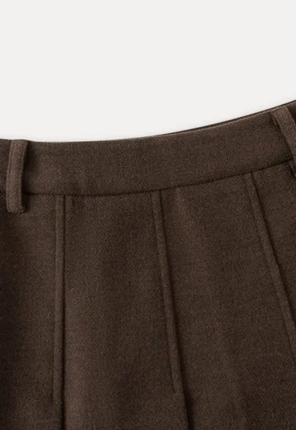 Women’s High-Waisted Pleated Skirt in Brown
