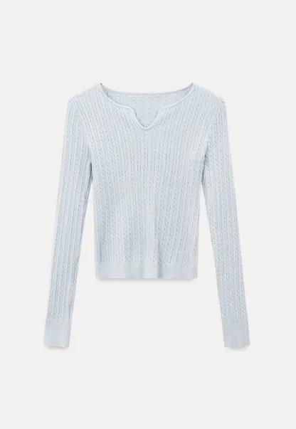 V Neck Cable Knit Sweater Top