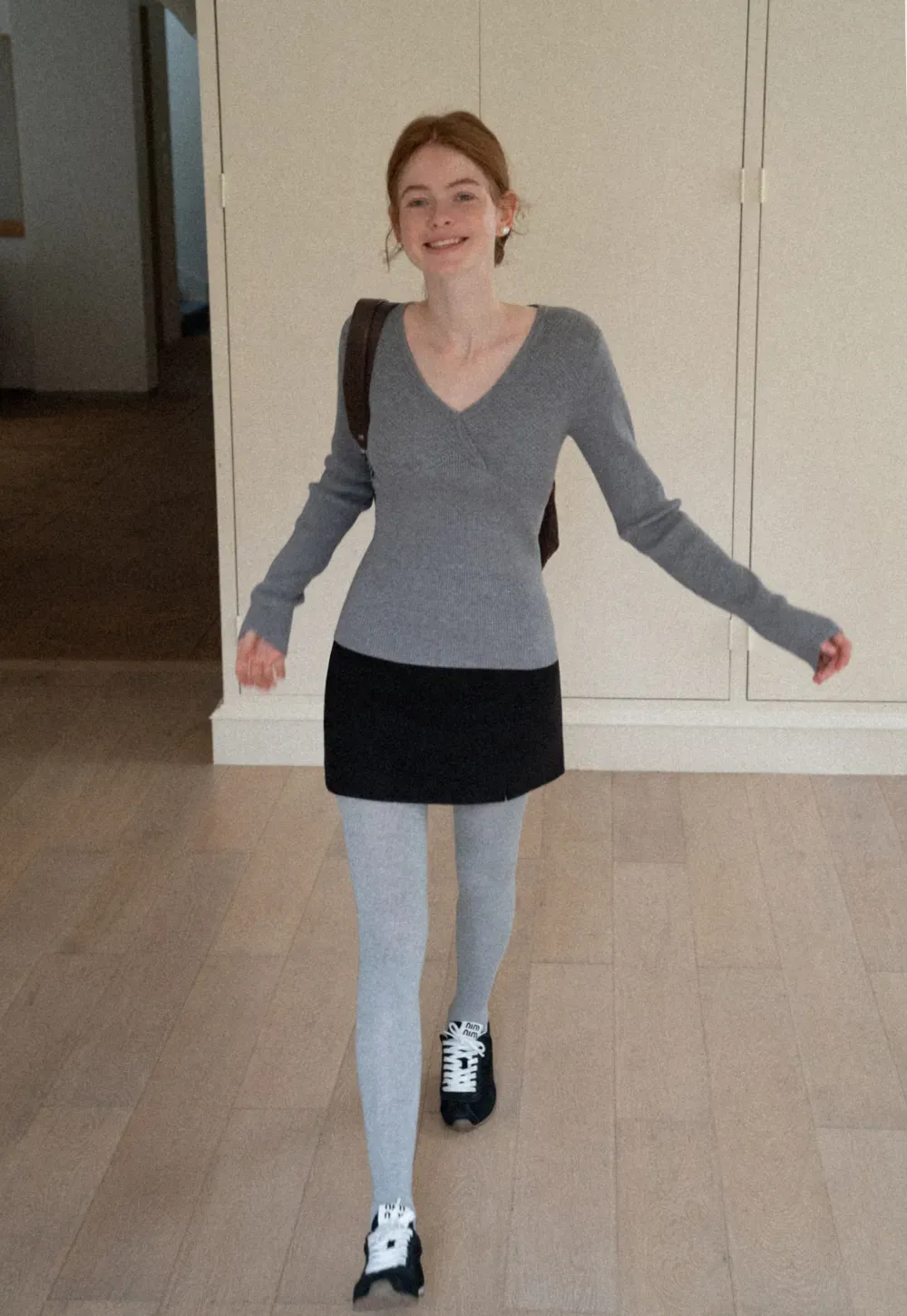 Ribbed knit sweater with round neckline long sleeves simple design