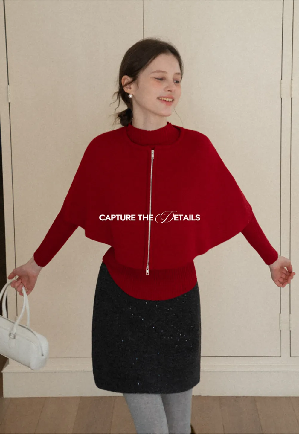 Zipper Front Knit Sweater with Wide Sleeves