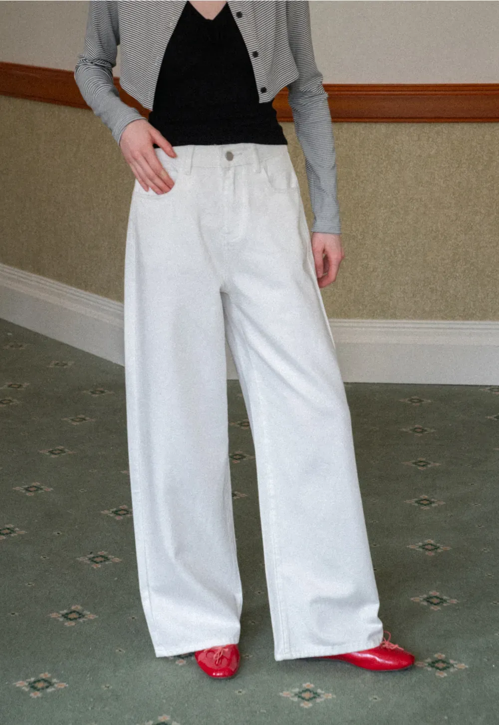 Wide leg high waist denim pants