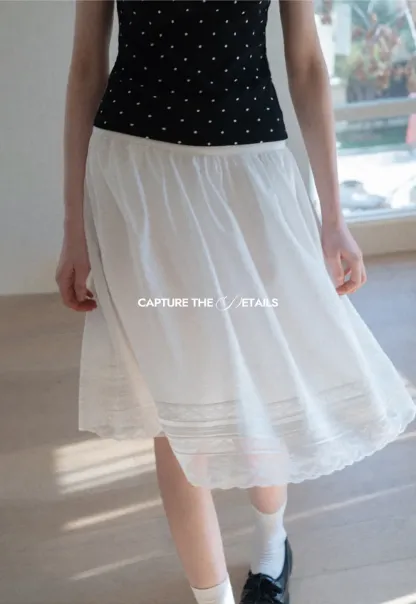 Lace Trimmed Pleated Midi Skirt