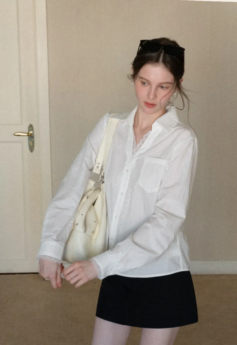 Elegant Lace Trim Button Down Shirt