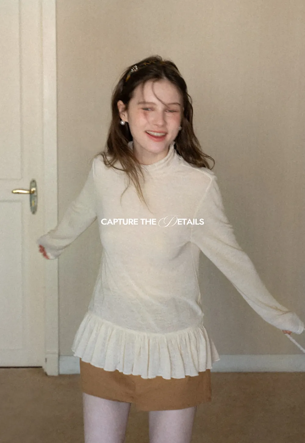 floral dot long sleeve top with ruffle hem