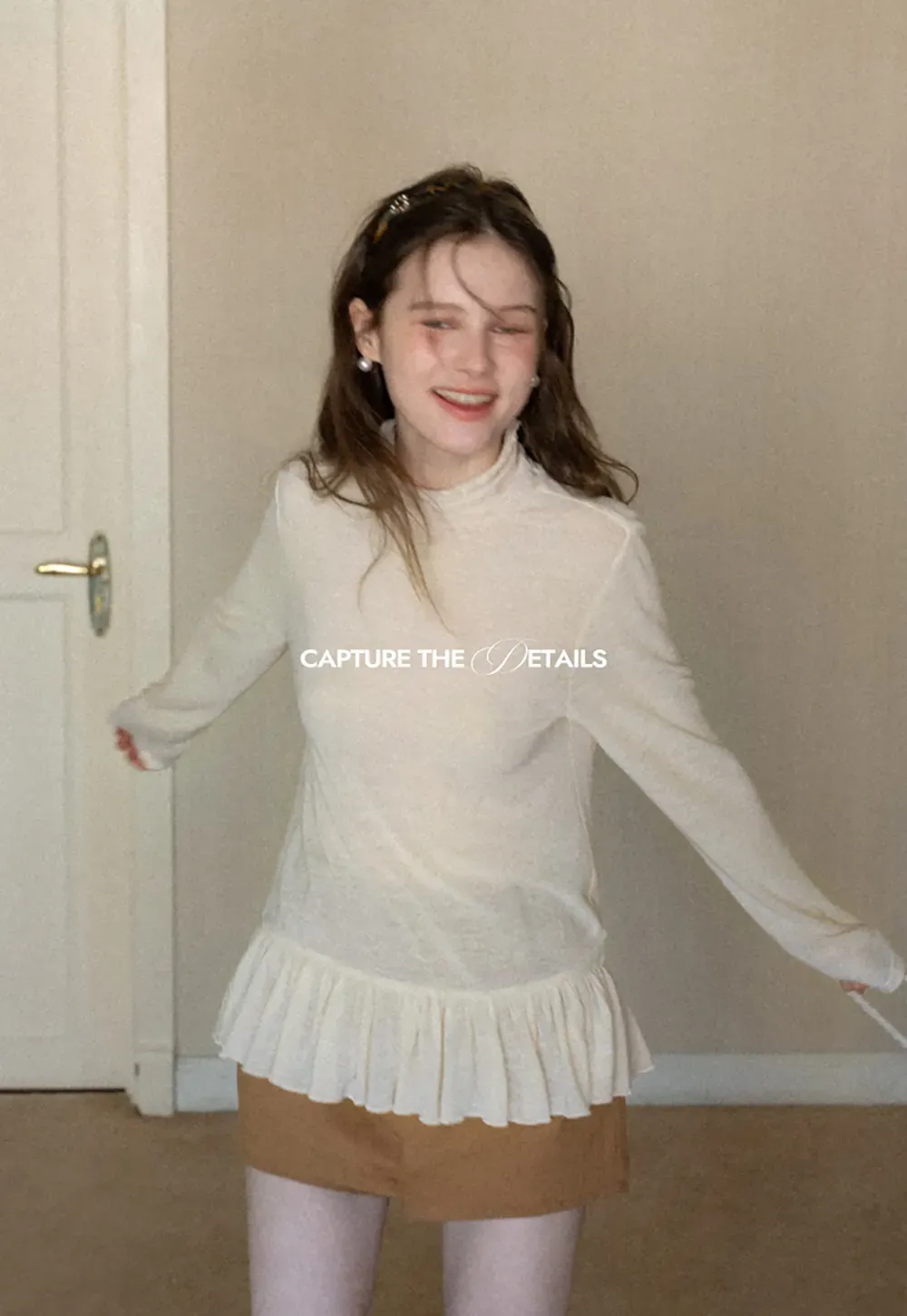 floral dot long sleeve top with ruffle hem