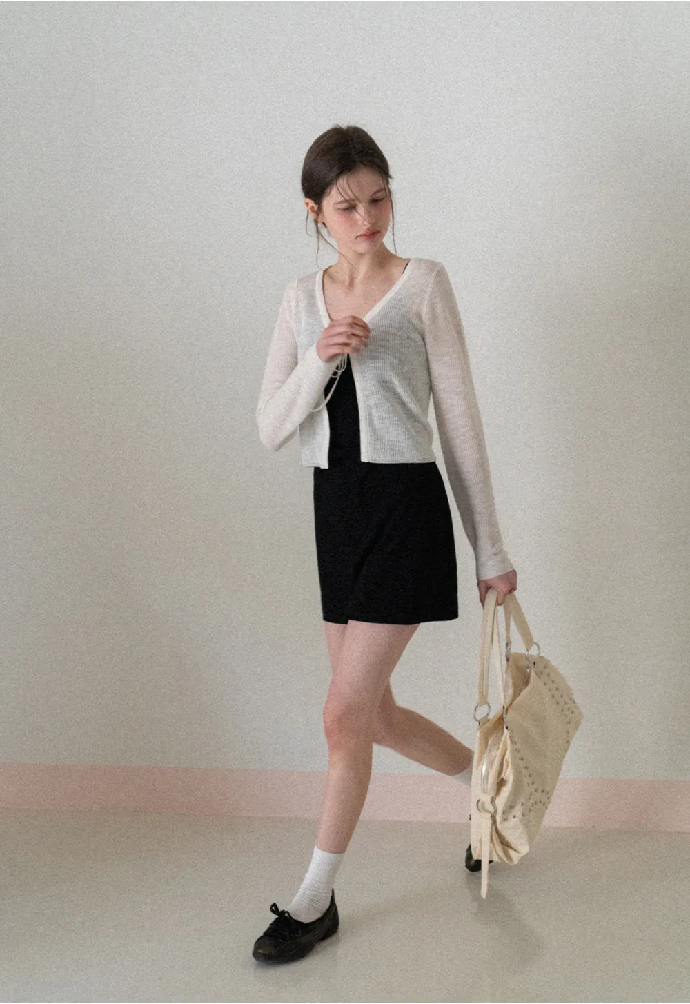 Sleeveless fitted mini dress with thin straps