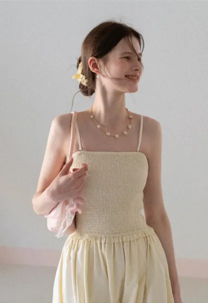 Strapless Smocked Bodice A Line Midi Dress