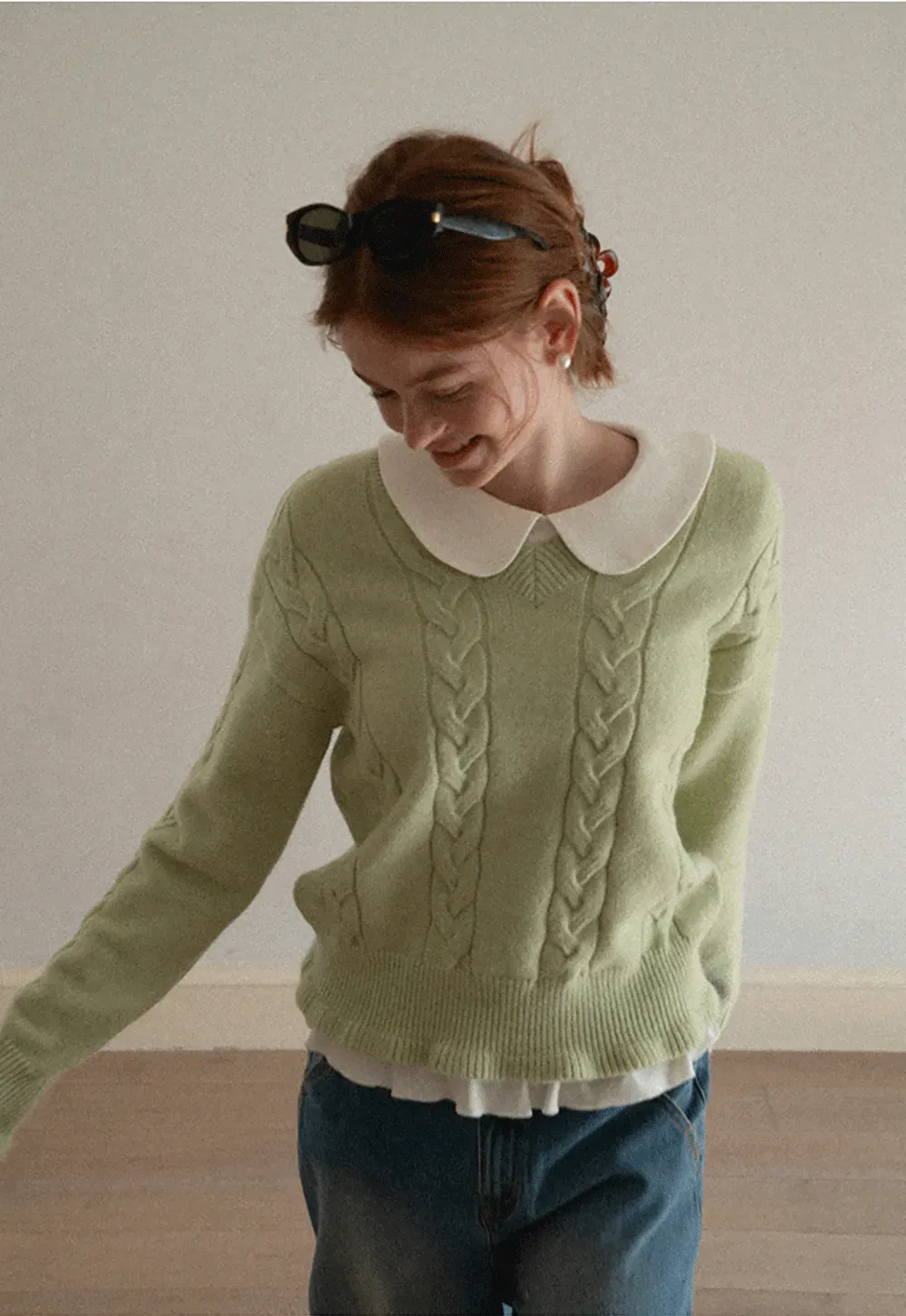 Elegant Long Sleeve Top with Ruffled Hem and Collar Design