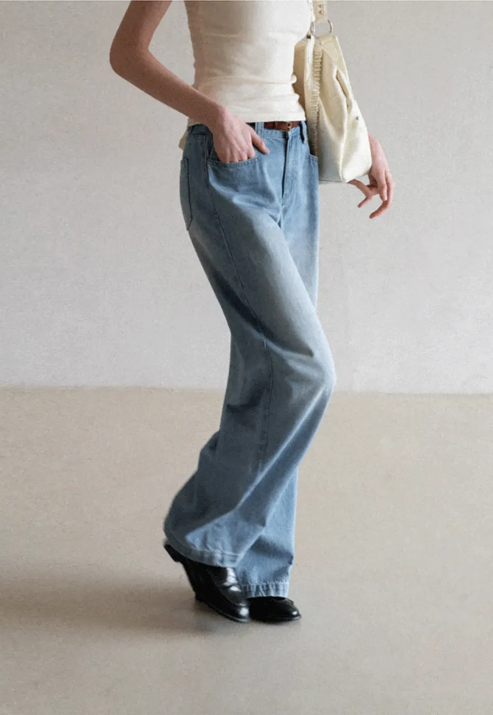 Wide leg high waist denim jeans with belt