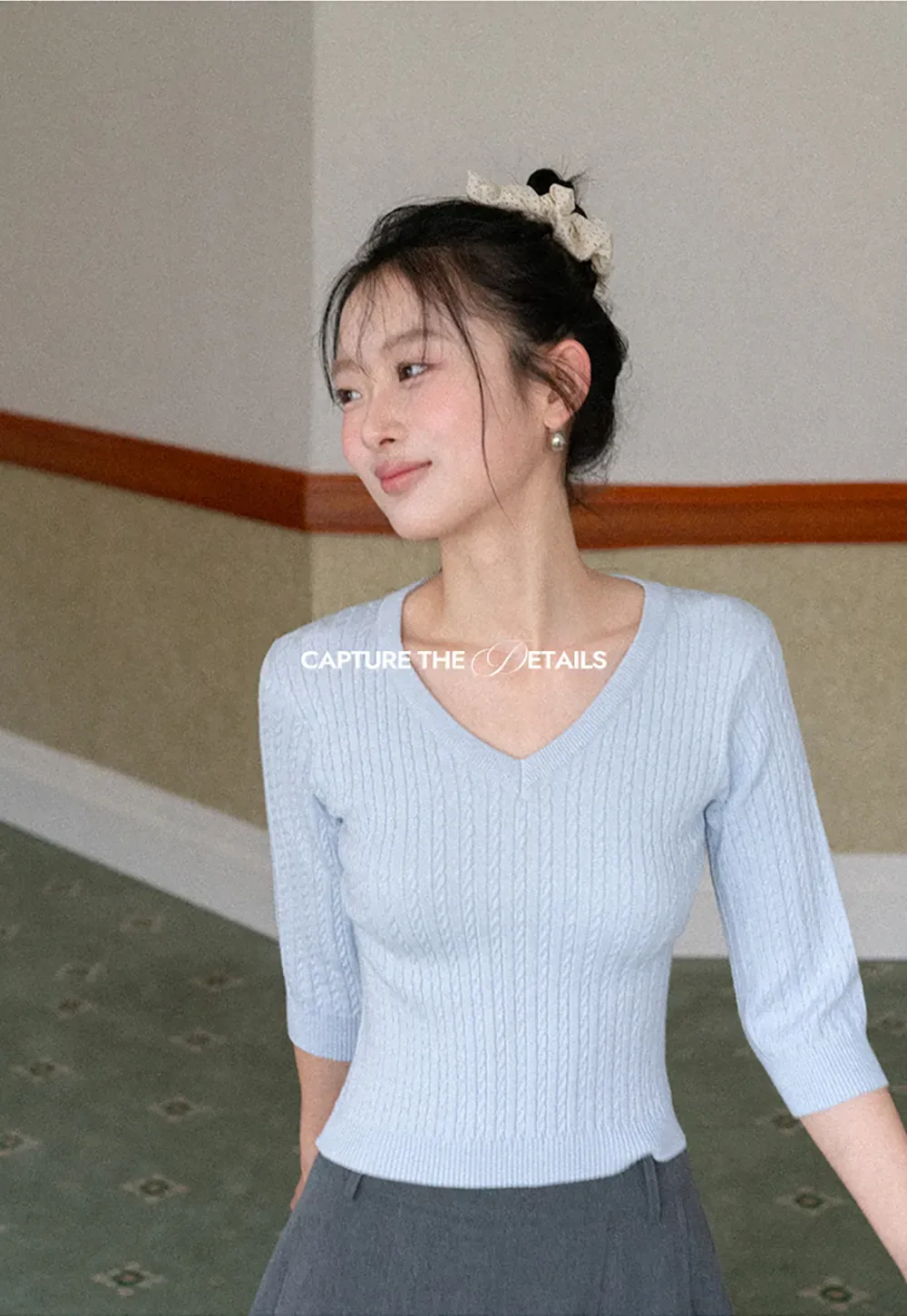 V Neck Ribbed Knit Crop Top