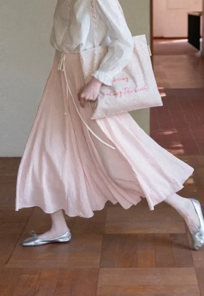 Flowy Pleated Midi Skirt with Drawstring Waist