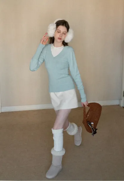 V Neck Long Sleeve Knit Sweater