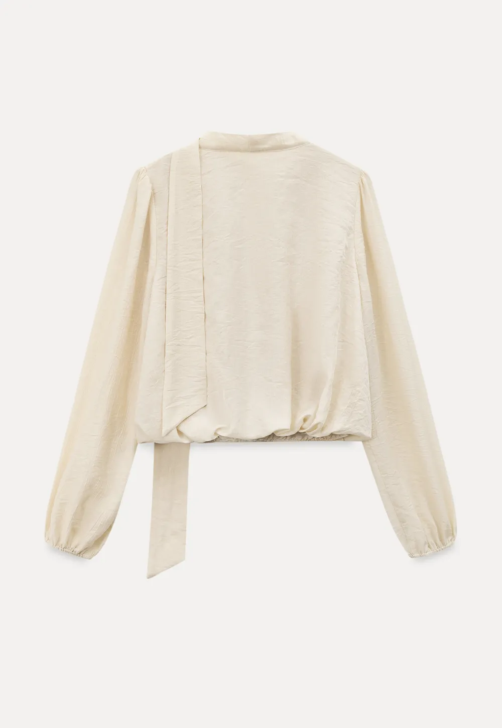 Blouse with Puffed Sleeves and Lace Trim