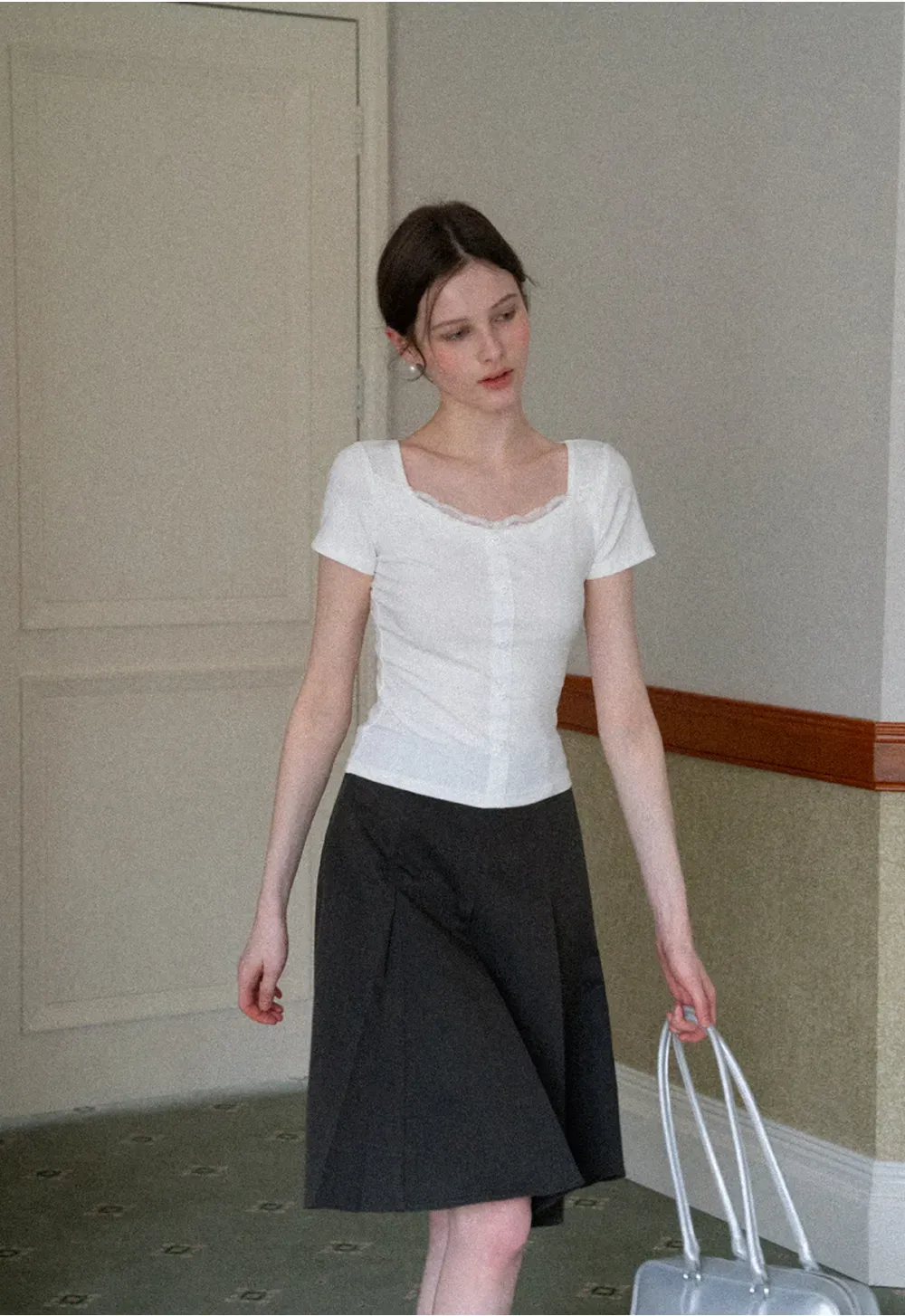 Pleated A-line Skirt with Waistband