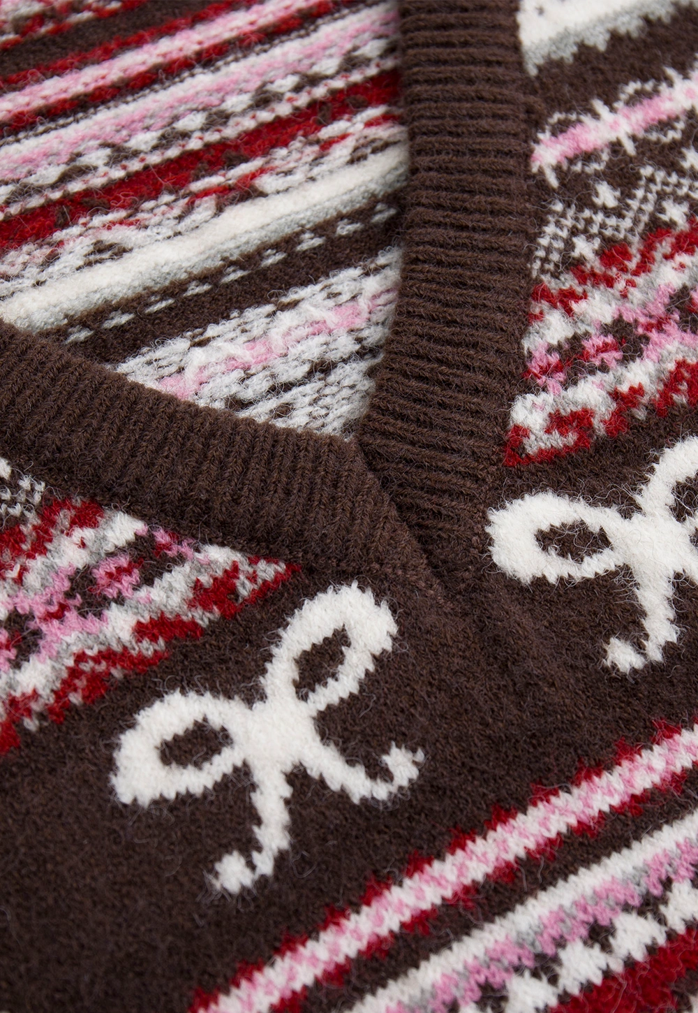 Preppy Bow Pattern V Neck Knit Sweater Vest