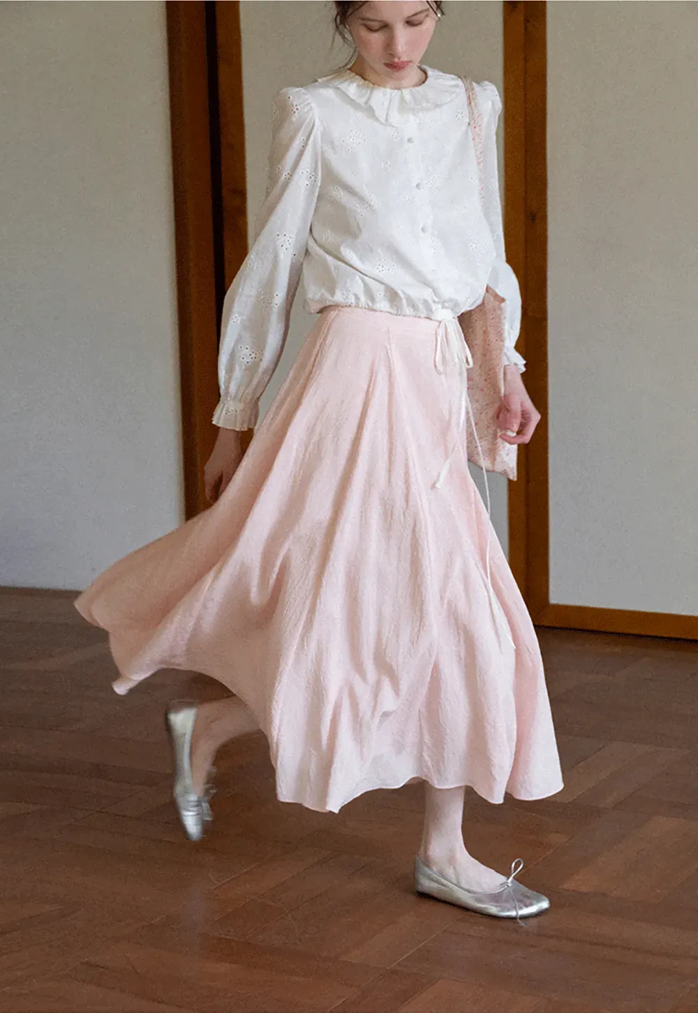 Flowy Pleated Midi Skirt with Drawstring Waist