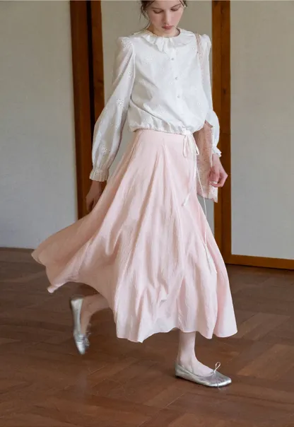 Flowy Pleated Midi Skirt with Drawstring Waist