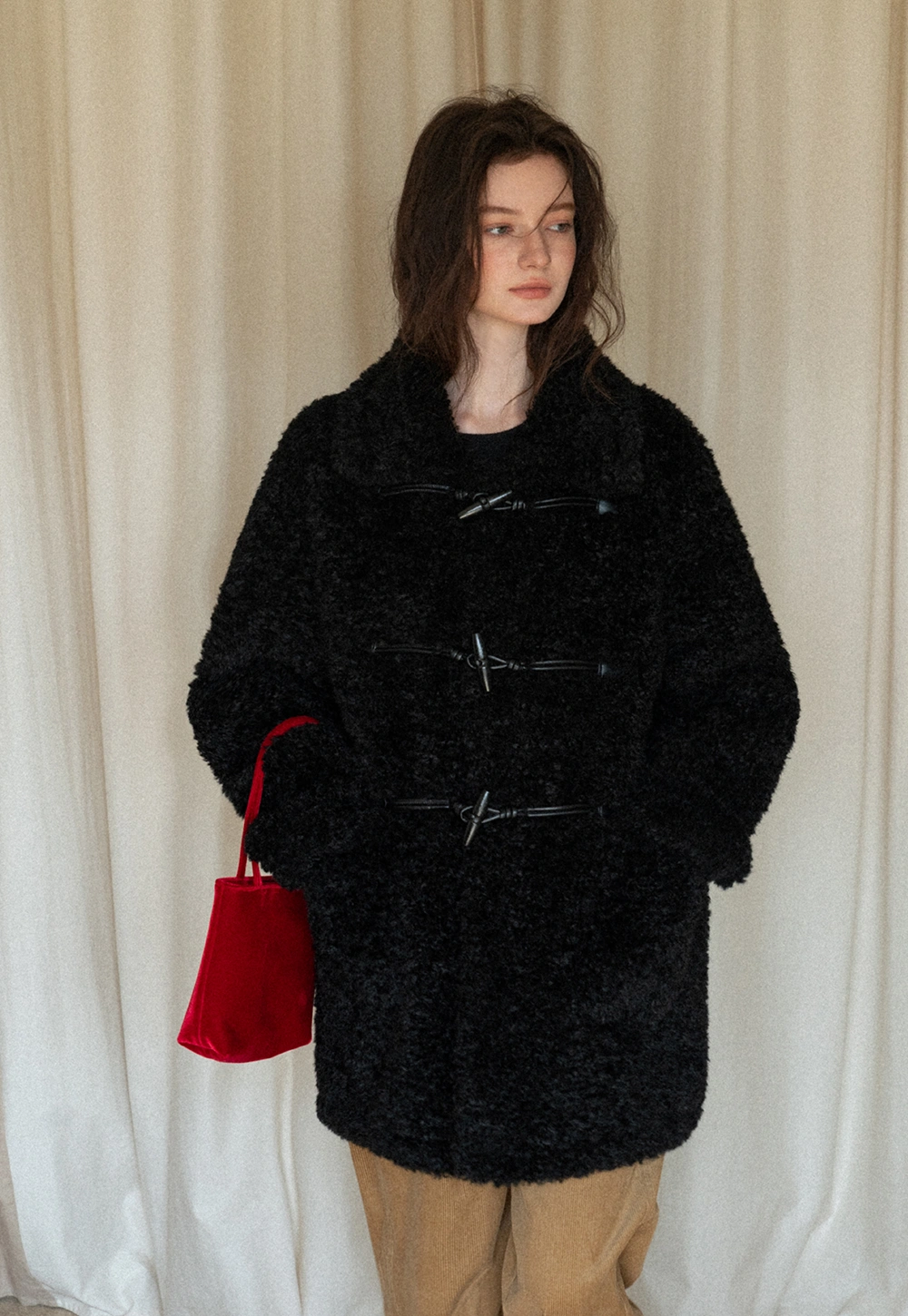 Women Fuzzy Toggle Coat Warm Winter Outerwear