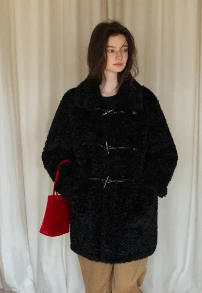 Women Fuzzy Toggle Coat Warm Winter Outerwear