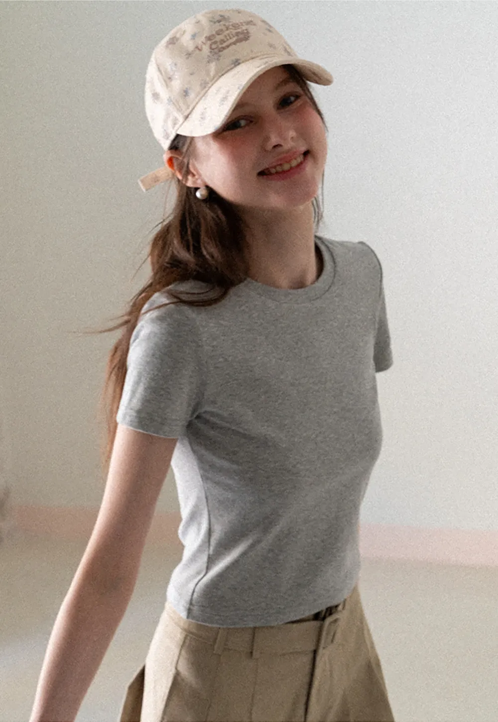 Short Sleeve Crew Neck T Shirt with Sheer Scarf Detail