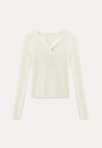 Elegant Henley Knit Top with Button Detail