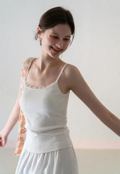 Lace Trimmed Sleeveless Camisole Top