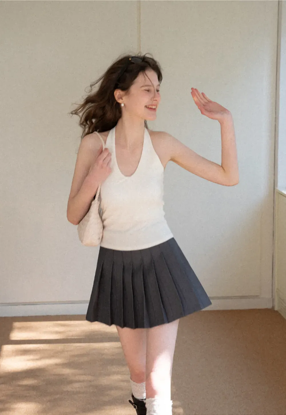 V neck halter tank top with fitted silhouette