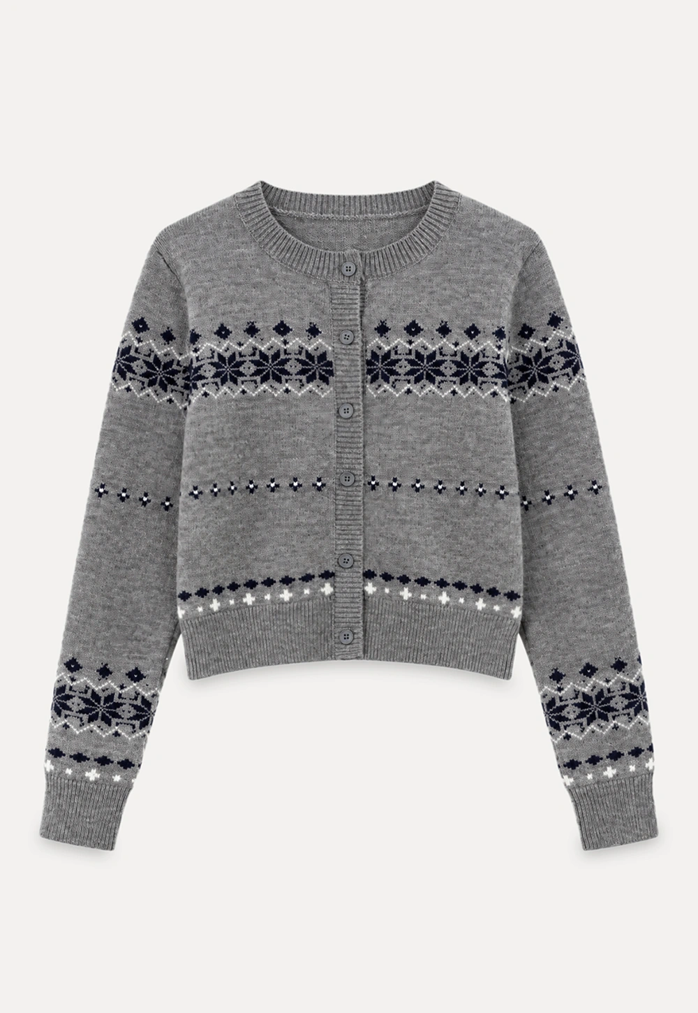 Fair Isle Patterned Cropped Cardigan Woolen Knit Sweater