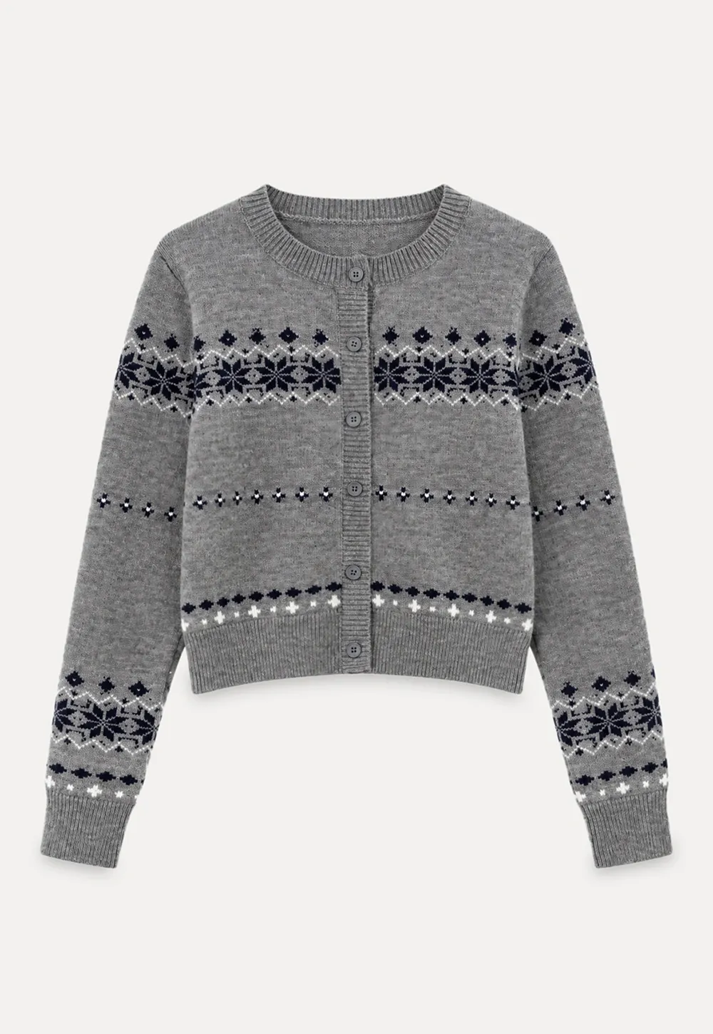 Fair Isle Patterned Cropped Cardigan Woolen Knit Sweater
