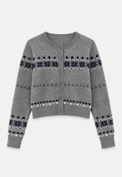 Fair Isle Patterned Cropped Cardigan Woolen Knit Sweater